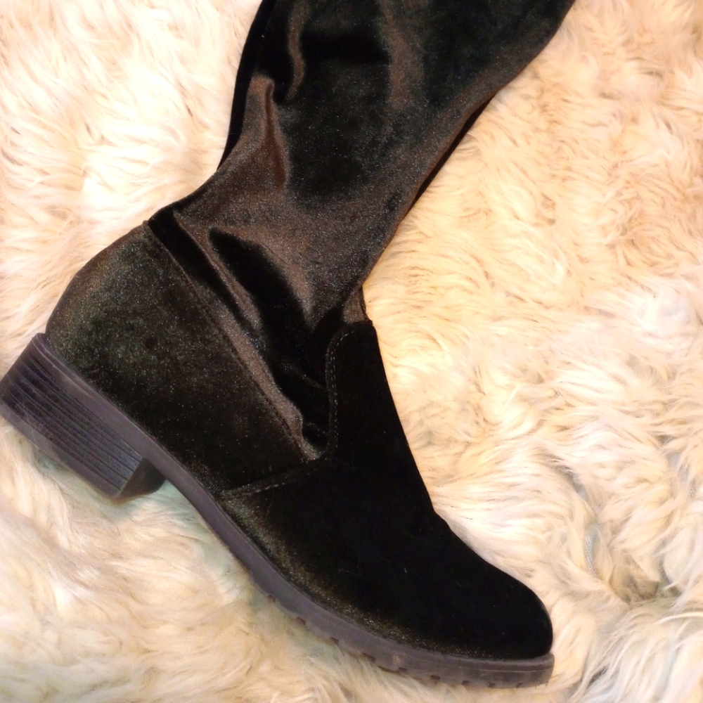 Forever dark green velvet knee high boots